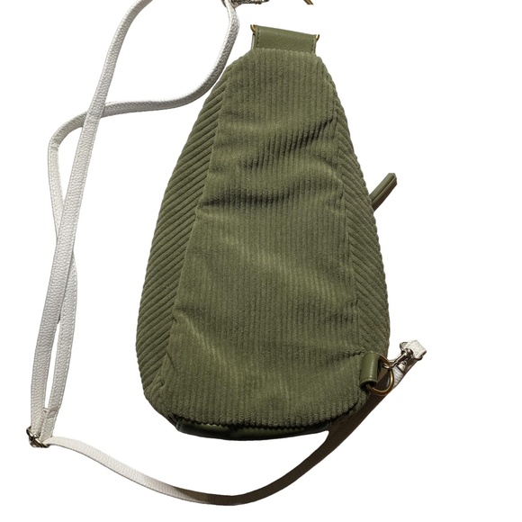 HAUTE HIPPIE Olive Green Corduroy Sling Backpack Crossbody Bag Utilitarian Boho - Picture 5 of 15